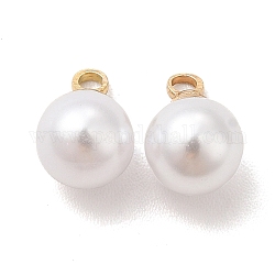 Breloques imitation perles en plastique, avec accessoires en laiton, sans cadmium et sans plomb, charme rond, véritable 24k plaqué or, 9x5.5mm, Trou: 1.5mm