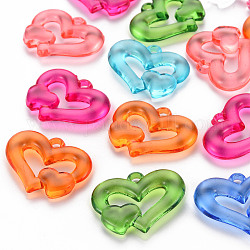 Perles en acrylique transparente, cœur à cœur, couleur mixte, 27x34x6mm, Trou: 3mm, environ 191 pcs/500 g