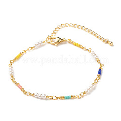 Imitation Pearl & Glass Seed Beaded Chain Bracelet for Women, Colorful, 7-7/8 inch(20cm)