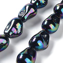 Hebras de perlas de concha electrochapadas, pepitas, negro, 21~22.5x14.5~15.5x13~13.5mm, agujero: 1.2 mm, aproximamente 19 pcs / cadena, 15.94~16.34 pulgada (40.5~41.5 cm)