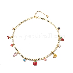 Collier de breloques de fruits en émail coeur & cerise & raisin & pomme, collier de perles d'hématite synthétique pour femme, colorées, 16.06 pouce (40.8 cm)
