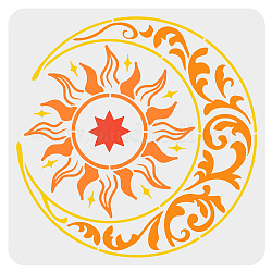 Fingerinspire 大きな太陽と月のステンシル 11.8x11.8 インチの星ステンシル プラスチック 日月の花柄ステンシル 再利用可能な曼荼羅 日月ステンシル DIY スクラップブック用 木製壁の絵画 ホームデコレーション
