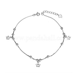 Bracelet de cheville en argent sterling plaqué rhodium shegrace 925, étoiles et de petites perles, platine, 210mm