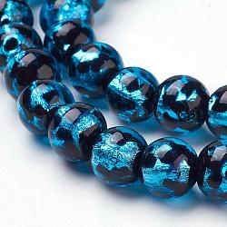 Chapelets de perles d'argent au chalumeau fait main, motif de points de polka, ronde, bleu profond du ciel, 10mm, Trou: 2mm, 39 pcs / chapelet, 14.37 pouce