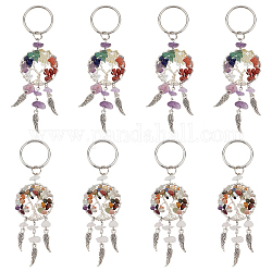 PH PandaHall 8pcs Dream Catcher Keychain, Natural Amethyst Rose Quartz Keychain Tree of Life Pendant Gemstone Feather Charms for Baby Shower Car Keys Birthday Party Gifts Table Favors, 4.7