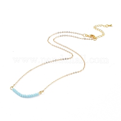 Pendant Necklaces, with Faceted Rondelle Glass Beads, Real 18K Gold Plated Brass Cable Chains and Lobster Claw Clasps, Deep Sky Blue, 17.32 inch(44cm)