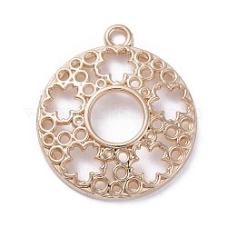Zinc Alloy Open Back Bezel Pendants, For DIY UV Resin, Epoxy Resin, Pressed Flower Jewelry, Flat Round with Flower, Light Gold, 34x30x4.5mm, Hole: 2.5mm