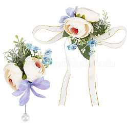 Craspire 1pz spilla in stoffa di fiori di rosa, fiore all'occhiello, con 1 corpetto da polso in seta, per nozze, decorazioni per feste, bisque, 120~705x10~110x10~27mm