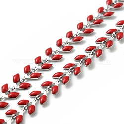 304 Stainless Steel Cobs Chains, with Enamel, Soldered, with Spool, Red, 6x1.5~2mm