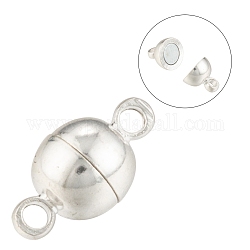 Brass Magnetic Clasps with Loops, Round, Silver Color Plated, 11.5x6mm, Hole: 1.2mm