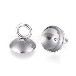 202 Stainless Steel Bead Cap Pendant Bails, for Globe Glass Bubble Cover Pendants, Stainless Steel Color, 7x8mm, Hole: 3mm, Inner Diameter: 7.5mm