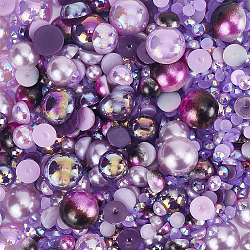 Наборы кабошонов из смолы и стразов из абс-пластика, полукруглый, фиолетовые, 3~10x1~5 мм