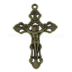 Pendente in lega stile tibetano, per pasqua, croce crocifisso,  cadmio& piombo libero, bronzo antico, 55.5x34x5mm, Foro: 2 mm, circa 190pcs/1000g