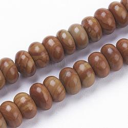 Chapelets de perles en pierre en bois naturel, rondelle, 8~8.5x4~5mm, Trou: 1mm, Environ 78~79 pcs/chapelet, 15.3 pouce (39 cm)