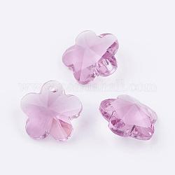 Colgantes de cristal transparente, flor, facetados, rosa, 14x8mm, agujero: 1 mm