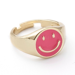 Регулируемые кольца на палец с эмалью из латуни, долговечный, улыбающееся лицо, реальный 18k позолоченный, ярко-розовый, размер США 7 1/4 (17.5 мм)