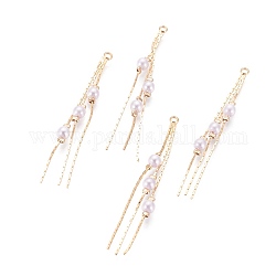 Pendenti con nappine a catena in ottone coreana, con imitazione acrilico perla perline, nichel libero, vero placcato oro 18k, 53mm, Foro: 1.6 mm, perline: 4x4 mm