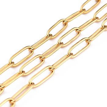 Revestimiento iónico (ip) 304 cadenas de clips de acero inoxidable, soldada, Plano Oval, con carrete, dorado, link: 12x4x1 mm, aproximadamente 32.8 pie (10 m) / rollo