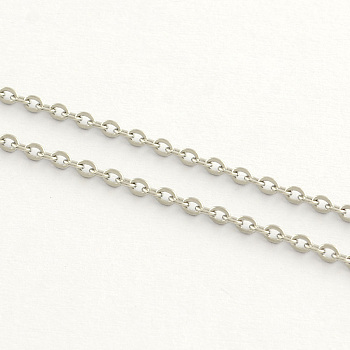 304 Stainless Steel Cable Chains, Soldered, Flat Oval, Stainless Steel Color, 1.5x1x0.3mm