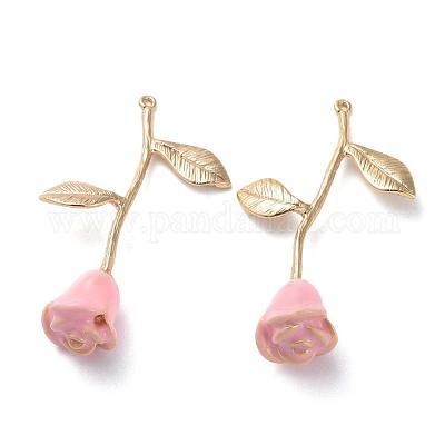 30 pcs Real Gold Plated Rose Brass Enamel Pendants Charms 38x26x9.5mm Hole 1mm 