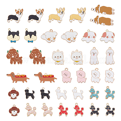 Puppy Poodle Enamel Charms - Dog Enamel Pendants Jewelry Making Supplies  4pcs Se