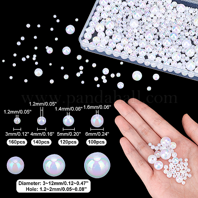 PH PandaHall 680pcs White Round Beads, 7 Sizes Acrylic Loose Beads AB Color  Jewelry Making Beads 3 4 5 6 8 10 12mm Pearl Beads Spacer Beads for DIY