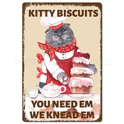  Cat Kitty Kitchen Vintage Metal Tin Sign,Kitty Biscuits We  Knead Em You Need Em,Funny Cute Black Cat Wall Art Decor Metal Sign for  Home Kitchen Farm Restaurant Bakery, Friends, Family 