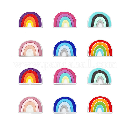 CHGCRAFT 12Pcs 6Colors Rainbow Silicone Beads Rainbow Silicone Loose Spacer Beads Charms for DIY Necklace Bracelet Earrings Keychain Crafts Jewelry Making SIL-CA0001-61-1