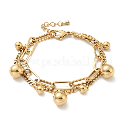 Bracelet multirangs charm boule ronde BJEW-G639-23G-1
