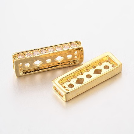 Rectangle Brass Micro Pave Cubic Zirconia Spacer Bars ZIRC-L034-33G-FF-1