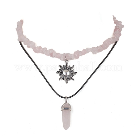 2 Uds. Conjunto de collares con colgante de sol de aleación y bala de cuarzo rosa natural de 2 estilos NJEW-JN04514-04-1