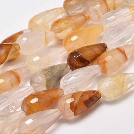 Faceted Drop Natural Yellow Hematoid Quartz Beads Strands G-I176-34A-1