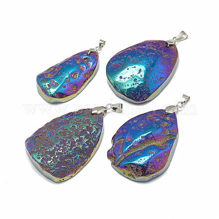 Electroplated Natural Agate Pendants G-T101-55-1