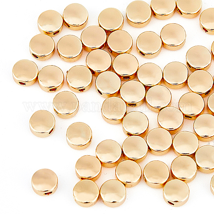 Hobbiesay 50 Stück 5 mm echte 18 Karat vergoldete flache runde Perlen Metall-Abstandsperlen Messing-Unterlegscheibe-Perlen glatte Stopperperlen für Armband KK-HY0001-12-1