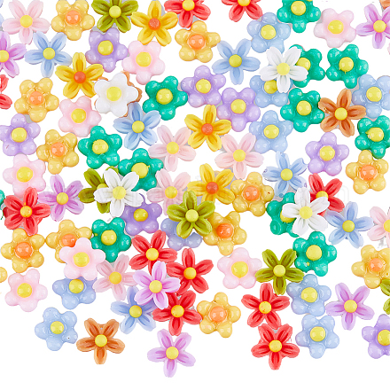 SuperZubehör 340 Stück 14 Stile Harz-Blumen-Cabochons Flatback-Cabochons Blumenperlen für Nagelkunst-Zubehör FIND-FH0007-43-1