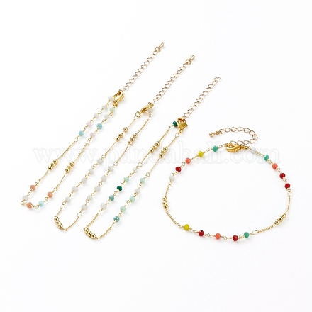 Bracelets de cheville en perles de verre à facettes AJEW-AN00379-1