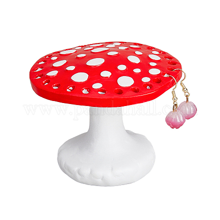 SUPERFINDINGS Red 26 Holes Mushroom Earring Display Holder Resin Earring Stands Art Decorative Earring Rack Cute Jewelry Holder for Organizing Ear Studs Home Decor Hole: 4.5mm EDIS-WH0012-31A-1