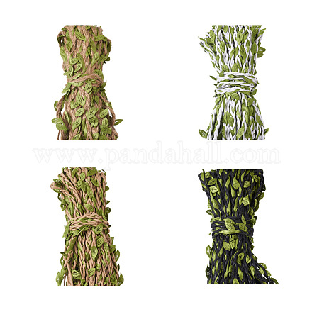 Bijoux pandahall 4 faisceaux corde de chanvre 4 couleurs avec feuille verte en polyester OCOR-PJ0001-006-1