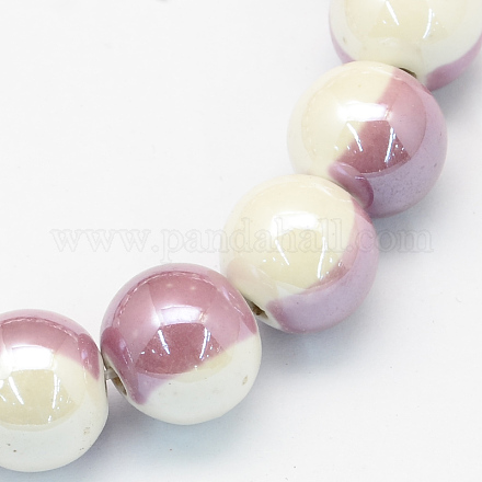 Perles rondes en porcelaine bicolores manuelles PORC-S494-8mm-10-1