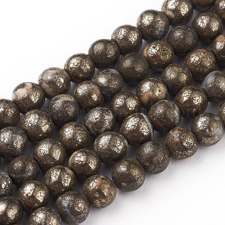Chapelets de perles de pyrite naturelle  X-G-G839-01-4mm-1