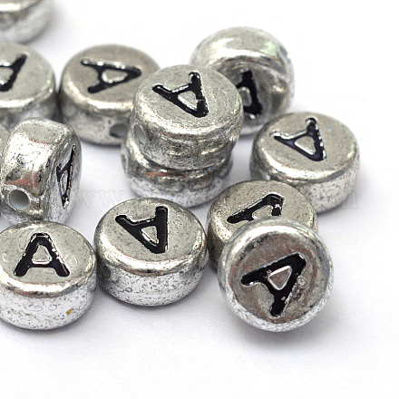 Perles de lettre à trou horizontal en acrylique plaqué PACR-Q099-03A-1