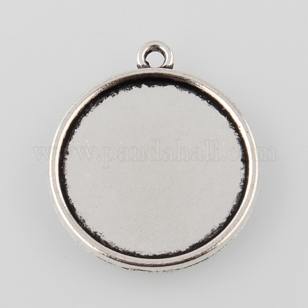 Tibetan Style Antique Silver Alloy Flat Round Pendant Cabochon Settings X-TIBEP-M022-44AS-1