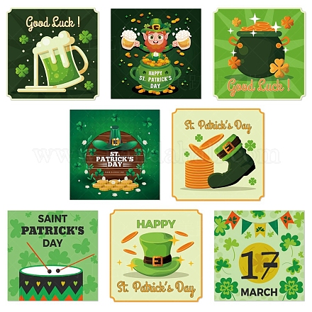 8 Blatt selbstklebende Kleeblatt-Etikettenaufkleber aus Papier zum Thema St. Patrick's Day PW-WG96365-01-1