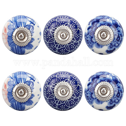 Ahandmaker 6 pièces 3 styles d'impression de boutons de tiroir en porcelaine FIND-GA0001-29A-1