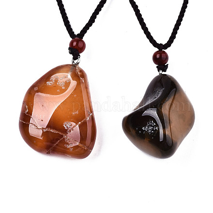 Natural Carnelian/Red Agate Pendant Necklaces NJEW-S421-033-1