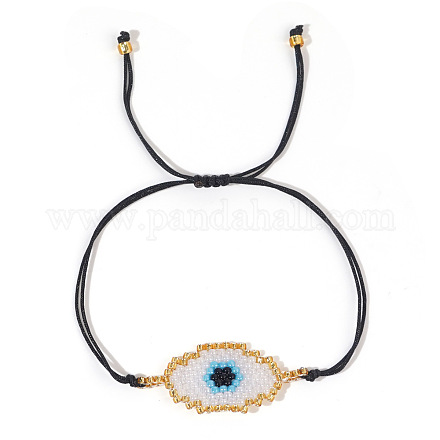 Bracciale artigianale in stile bohémien, etnico, regolabile, con nappe, intarsiato di diamanti, ampio, con occhio blu portafortuna