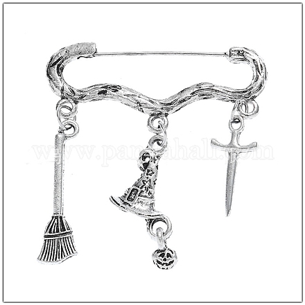 Alloy Safety Pin Brooch TREE-PW0001-85C-1