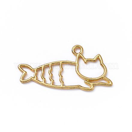 亜鉛合金チャーム  オープンバックベゼル  UVレジンDIY用  エポキシ樹脂  プレスジュエリー  猫の人魚  ゴールドカラー  19.5x38x2mm  穴：2mm PALLOY-D580-07G-1