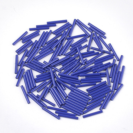 ベーキングペイントガラスラッパビーズ  丸い穴  ブルー  15~15.5x2mm  穴：0.8mm  約5000個/袋 SEED-S023-10A-03-1