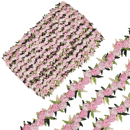 15 ヤードの花ポリエステル刺繍レースリボン  洋服アクセサリーデコレーション  ピンク  3/4インチ（20mm） OCOR-WH0070-77C-1